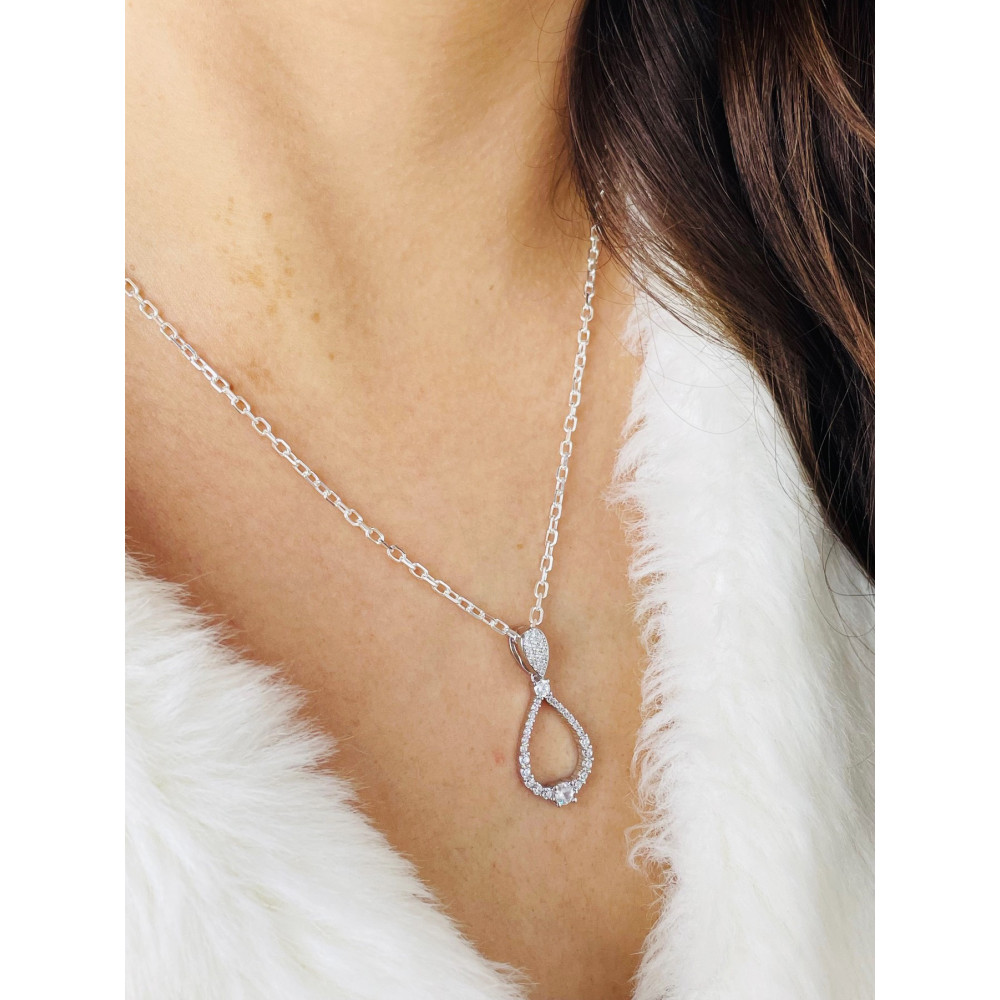 925 Silber Damen Medaillon Anhänger Tröpfchen mit Zirkonia