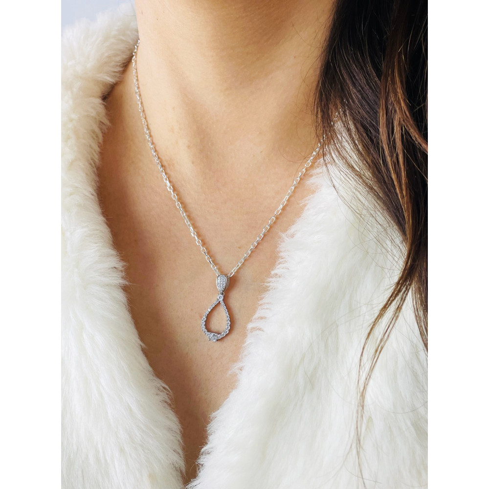 925 Silber Damen Medaillon Anhänger Tröpfchen mit Zirkonia