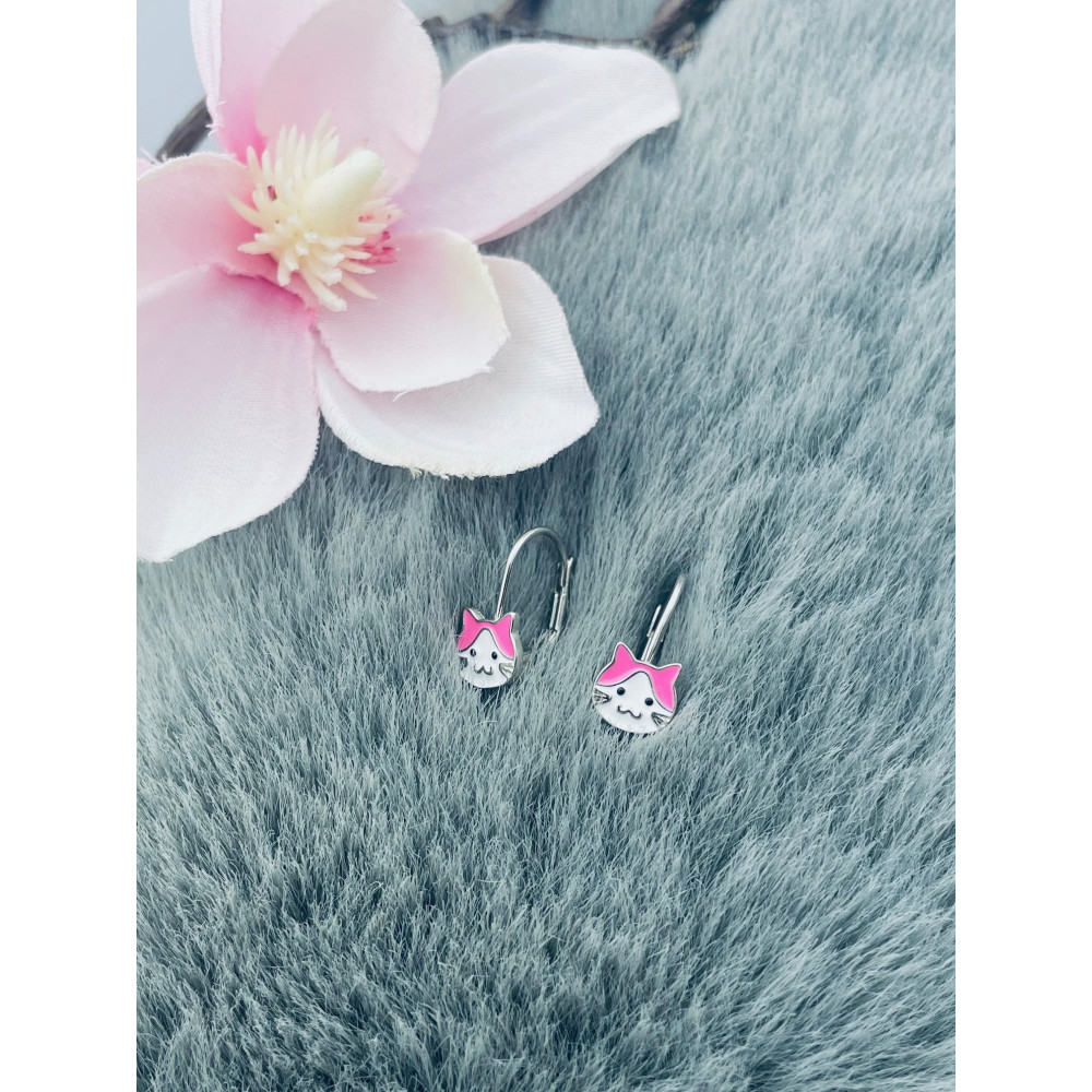 Rosa Kätzchen 925 Silber Ohrringe