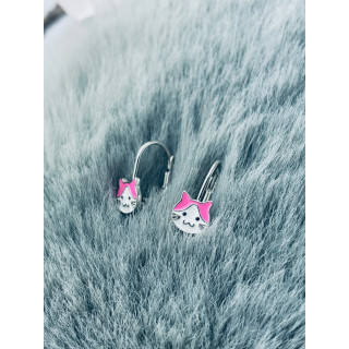 Srebrne kolczyki kotek różowy