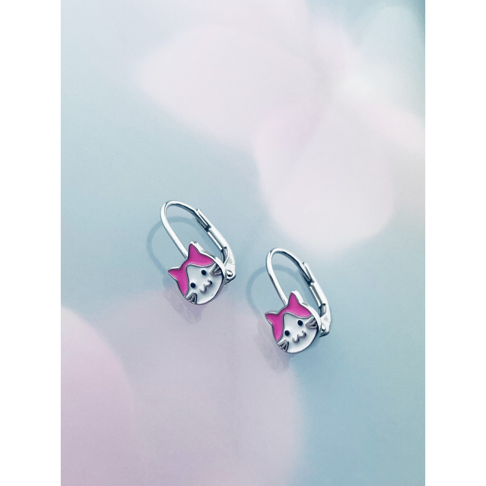 Srebrne kolczyki kotek różowy