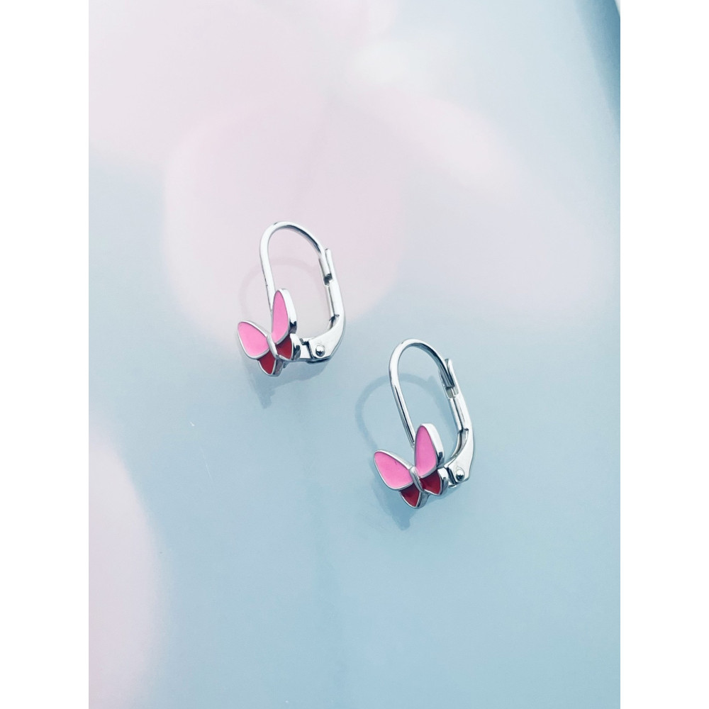 Srebrne kolczyki motylki kolorowe