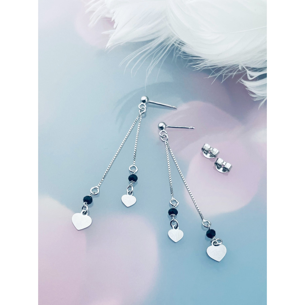 Herz 925 Silber Ohrringe mit Onyx Damen