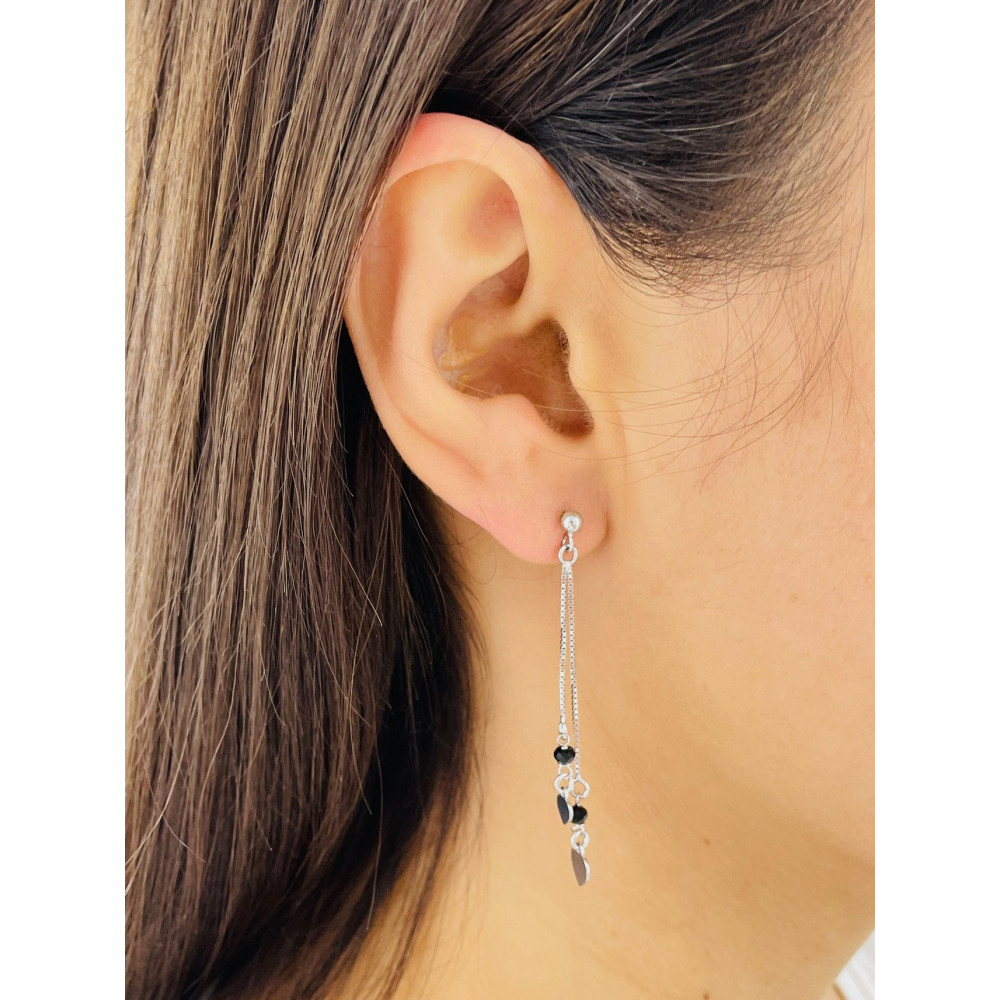 Herz 925 Silber Ohrringe mit Onyx Damen