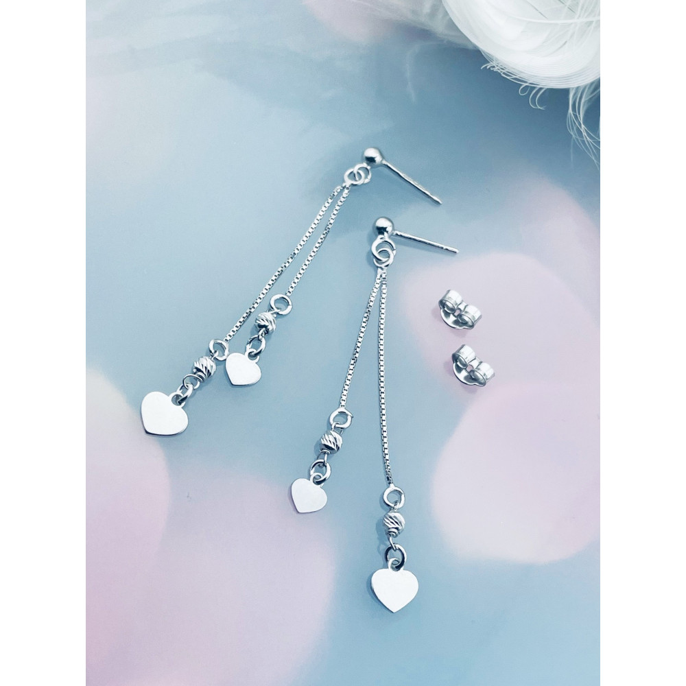 Srebrne kolczyki wiszące serca serduszka