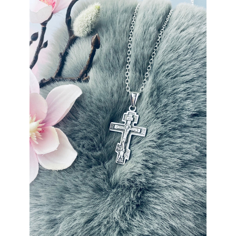 Silber Anhänger orthodoxes Kreuz mit Jesus Christus Erstkommunion Taufe