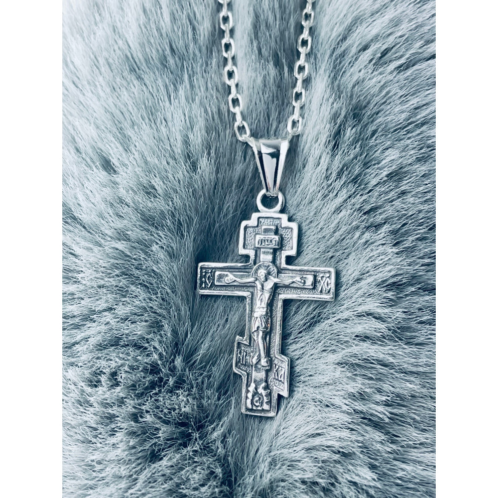 Silber Anhänger orthodoxes Kreuz mit Jesus Christus Erstkommunion Taufe