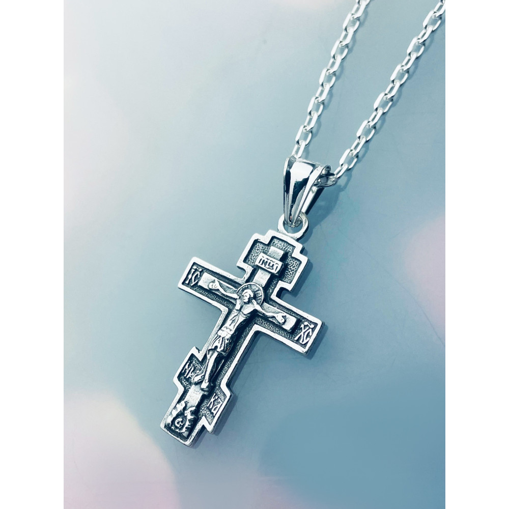 Silber Anhänger orthodoxes Kreuz mit Jesus Christus Erstkommunion Taufe