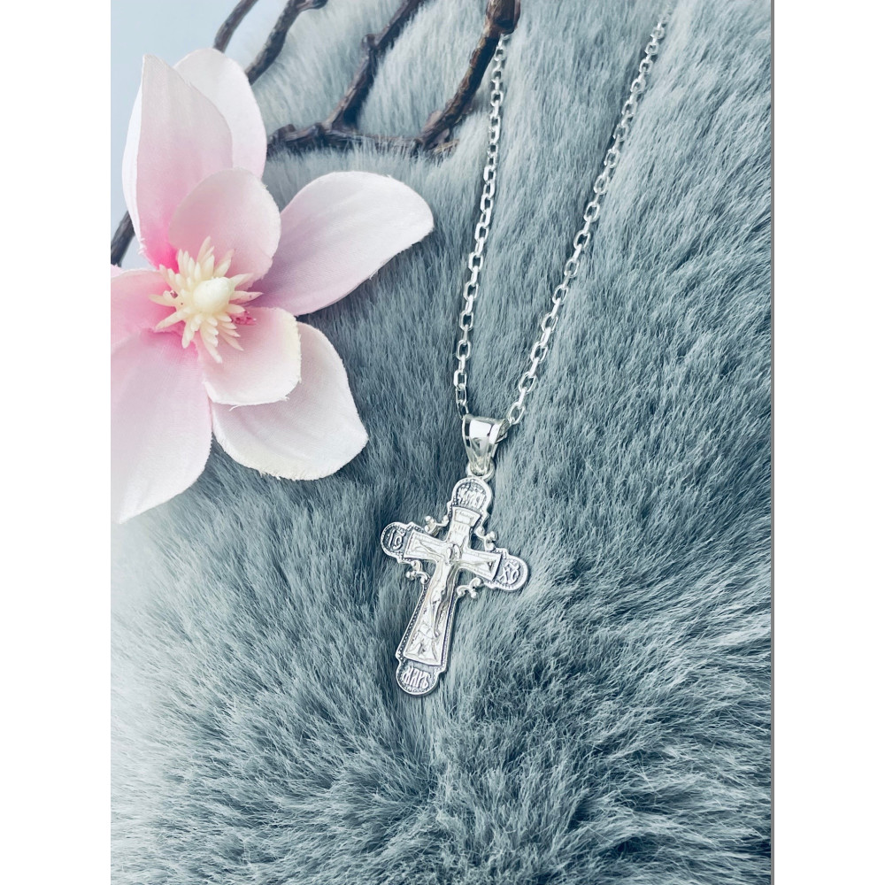 Silber Anhänger orthodoxes Kreuz mit Jesus Christus Erstkommunion Taufe