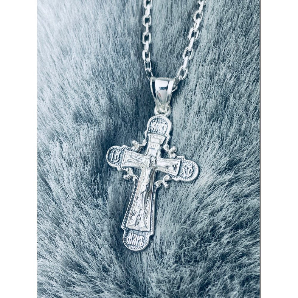 Silber Anhänger orthodoxes Kreuz mit Jesus Christus Erstkommunion Taufe