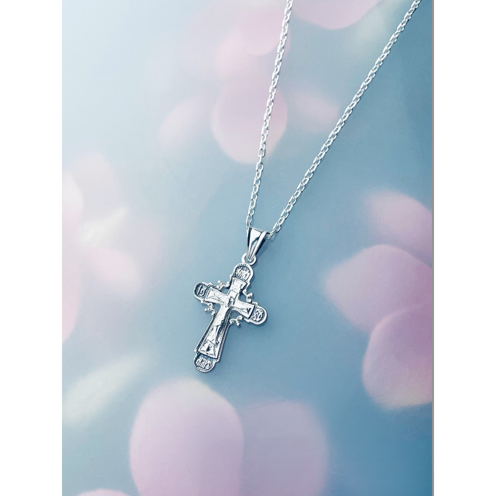 Silber Anhänger orthodoxes Kreuz mit Jesus Christus Erstkommunion Taufe