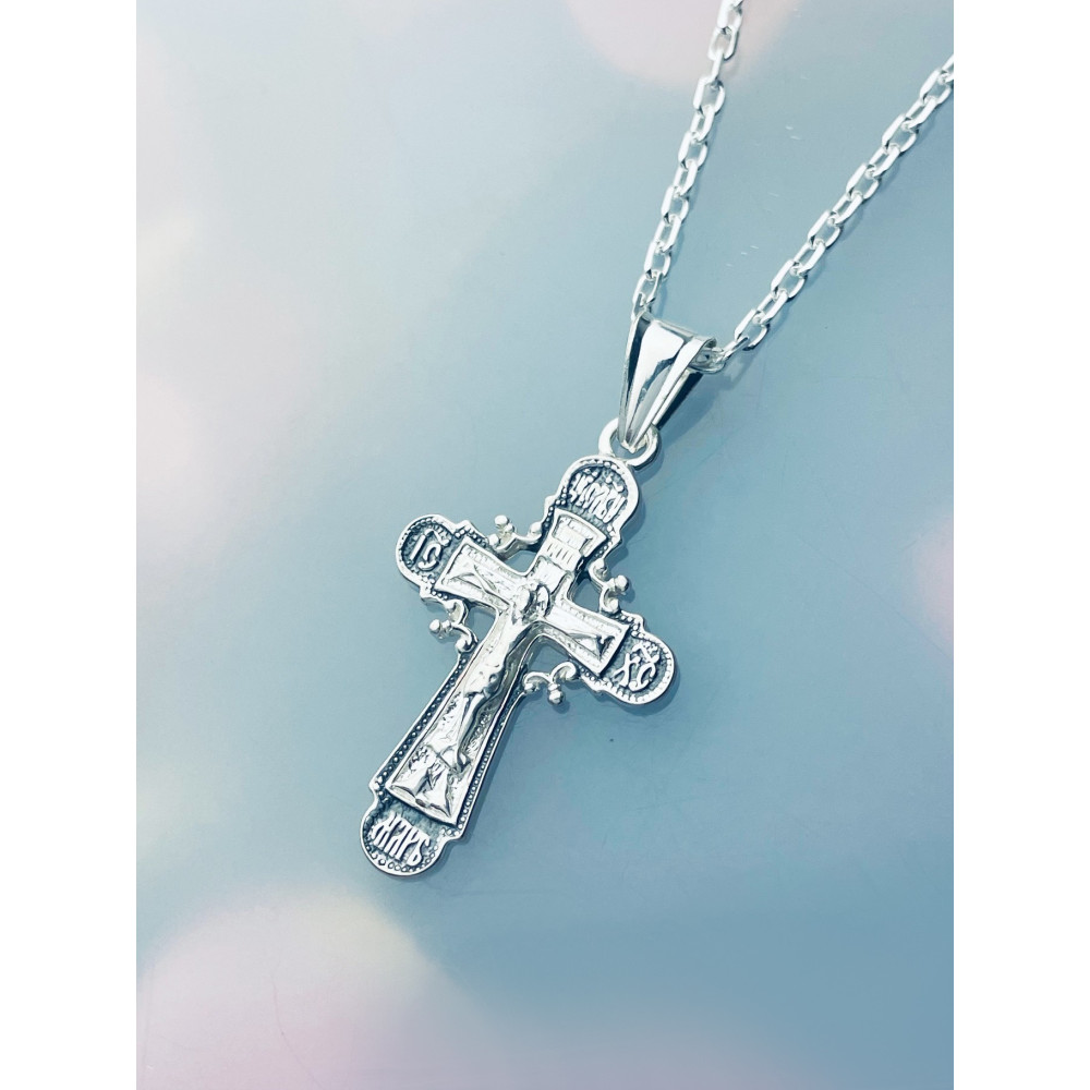 Silber Anhänger orthodoxes Kreuz mit Jesus Christus Erstkommunion Taufe