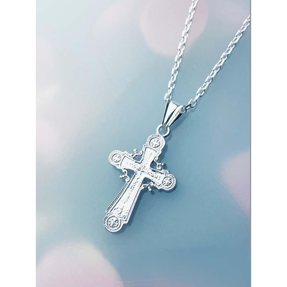 Silber Anhänger orthodoxes Kreuz mit Jesus Christus Erstkommunion Taufe