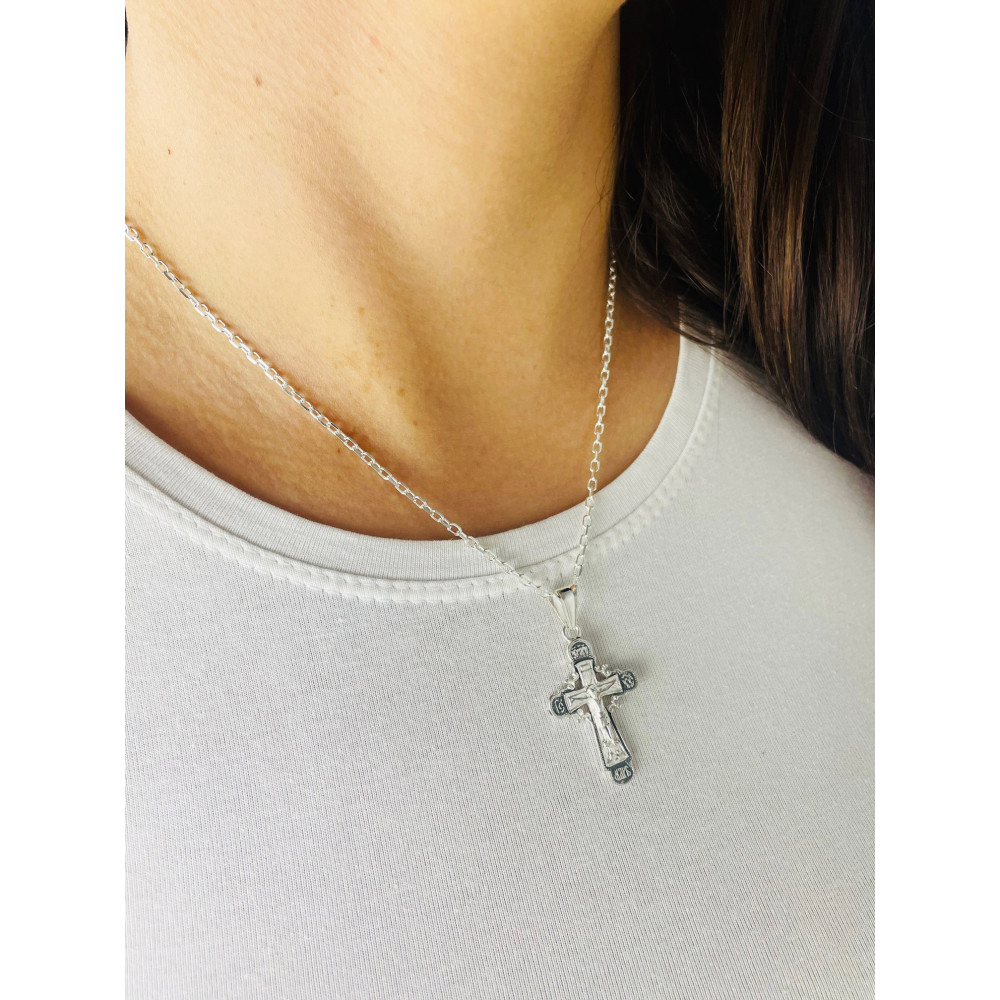 Silber Anhänger orthodoxes Kreuz mit Jesus Christus Erstkommunion Taufe