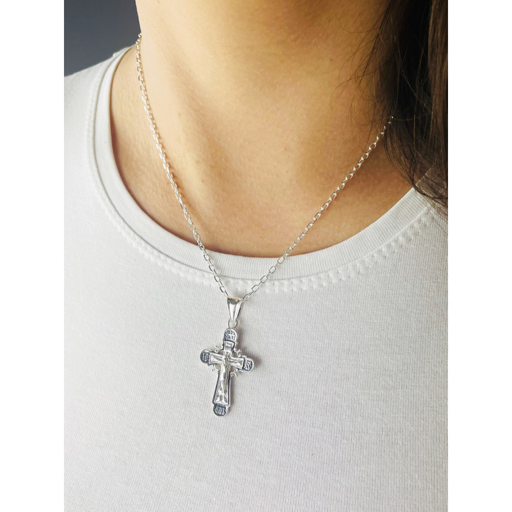 Silber Anhänger orthodoxes Kreuz mit Jesus Christus Erstkommunion Taufe