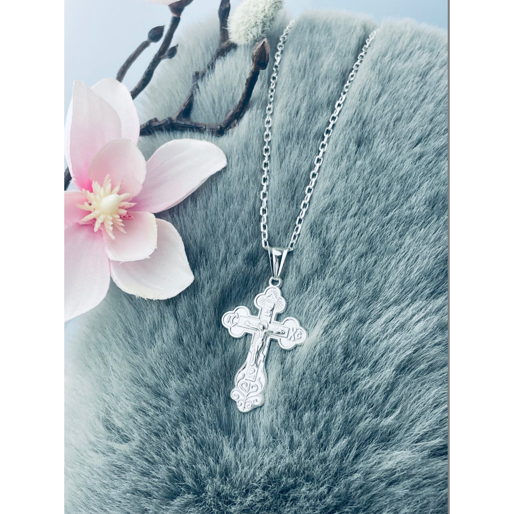 Silber Anhänger orthodoxes Kreuz mit Jesus Christus Erstkommunion Taufe