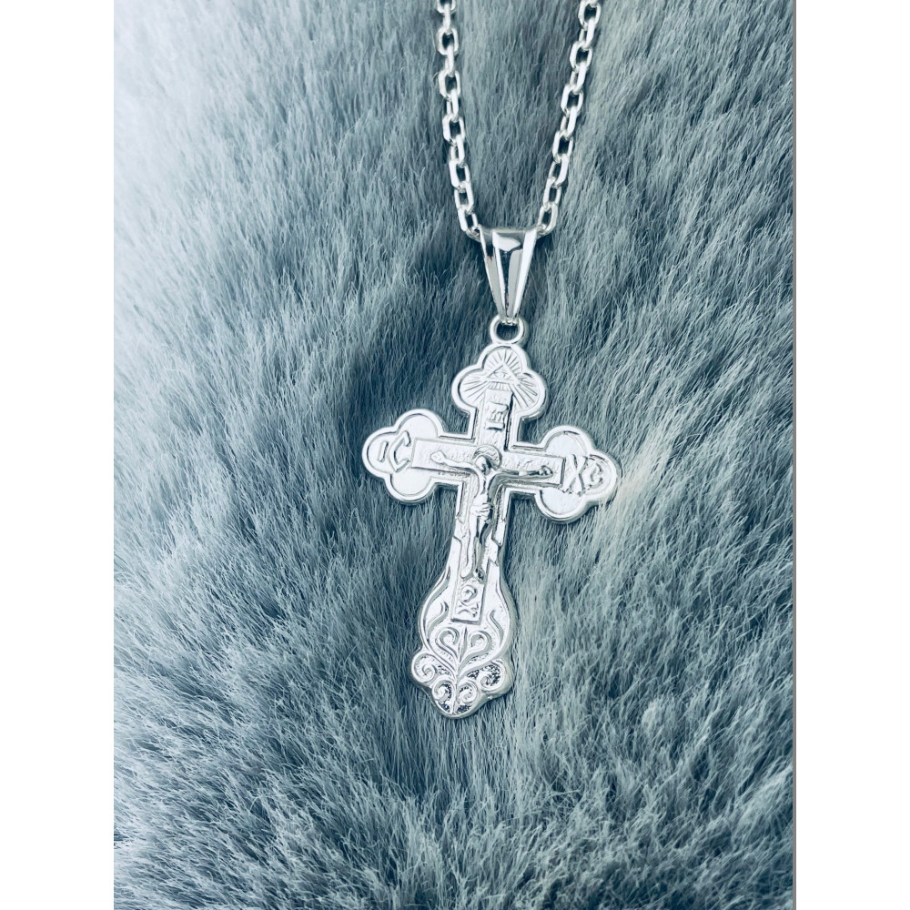 Silber Anhänger orthodoxes Kreuz mit Jesus Christus Erstkommunion Taufe