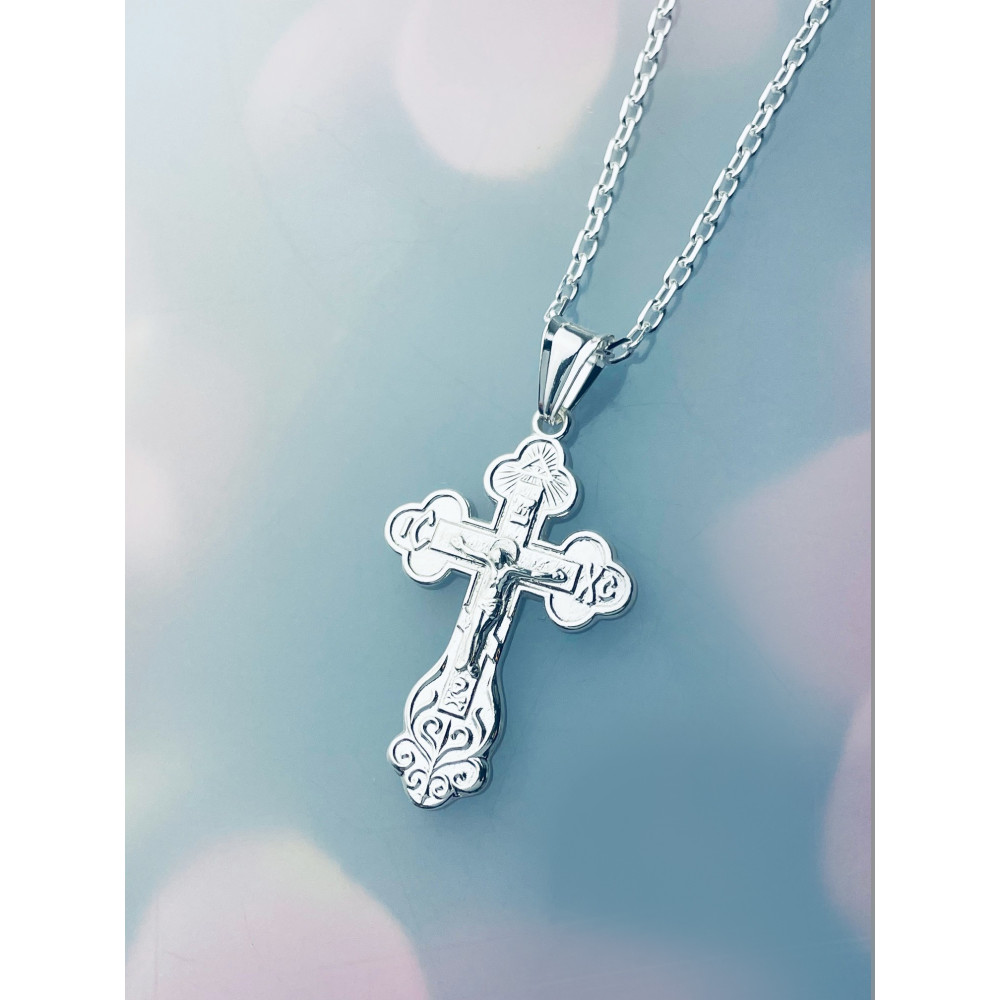 Silber Anhänger orthodoxes Kreuz mit Jesus Christus Erstkommunion Taufe