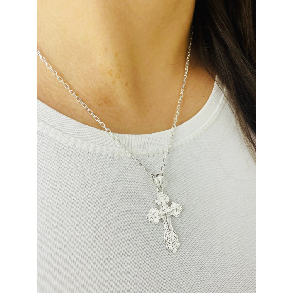 Silber Anhänger orthodoxes Kreuz mit Jesus Christus Erstkommunion Taufe