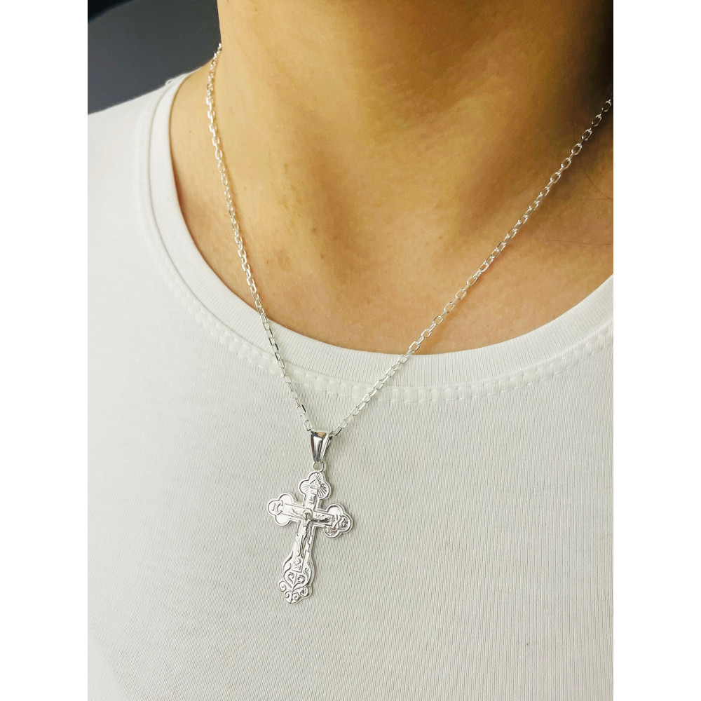 Silber Anhänger orthodoxes Kreuz mit Jesus Christus Erstkommunion Taufe