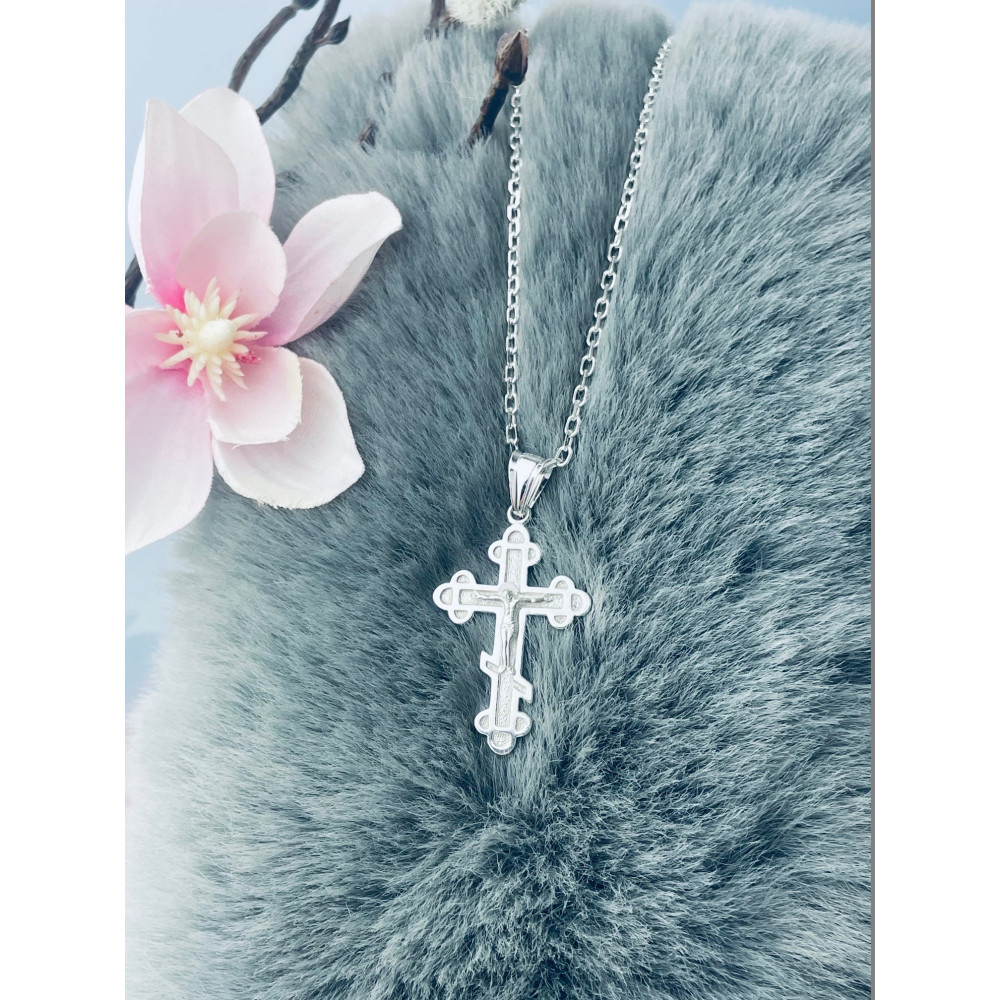 Silber Anhänger orthodoxes Kreuz mit Jesus Christus Erstkommunion Taufe