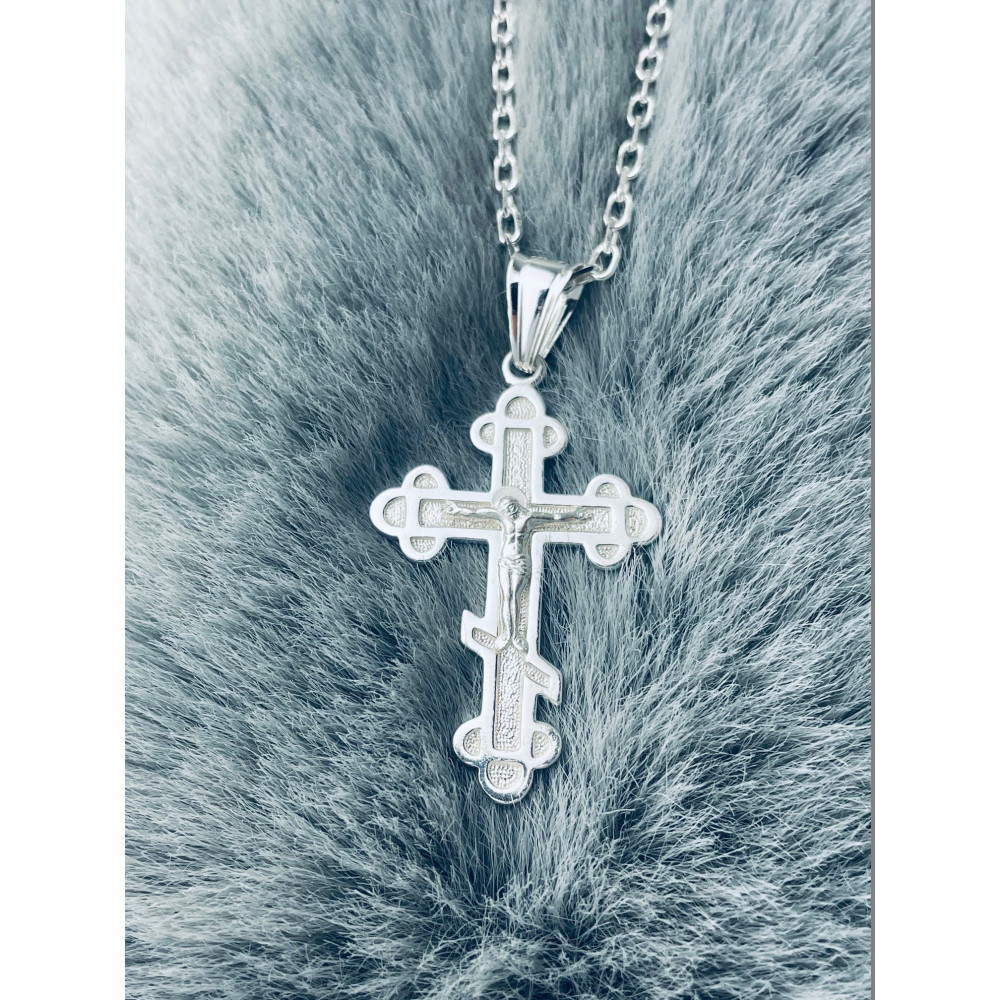 Silber Anhänger orthodoxes Kreuz mit Jesus Christus Erstkommunion Taufe