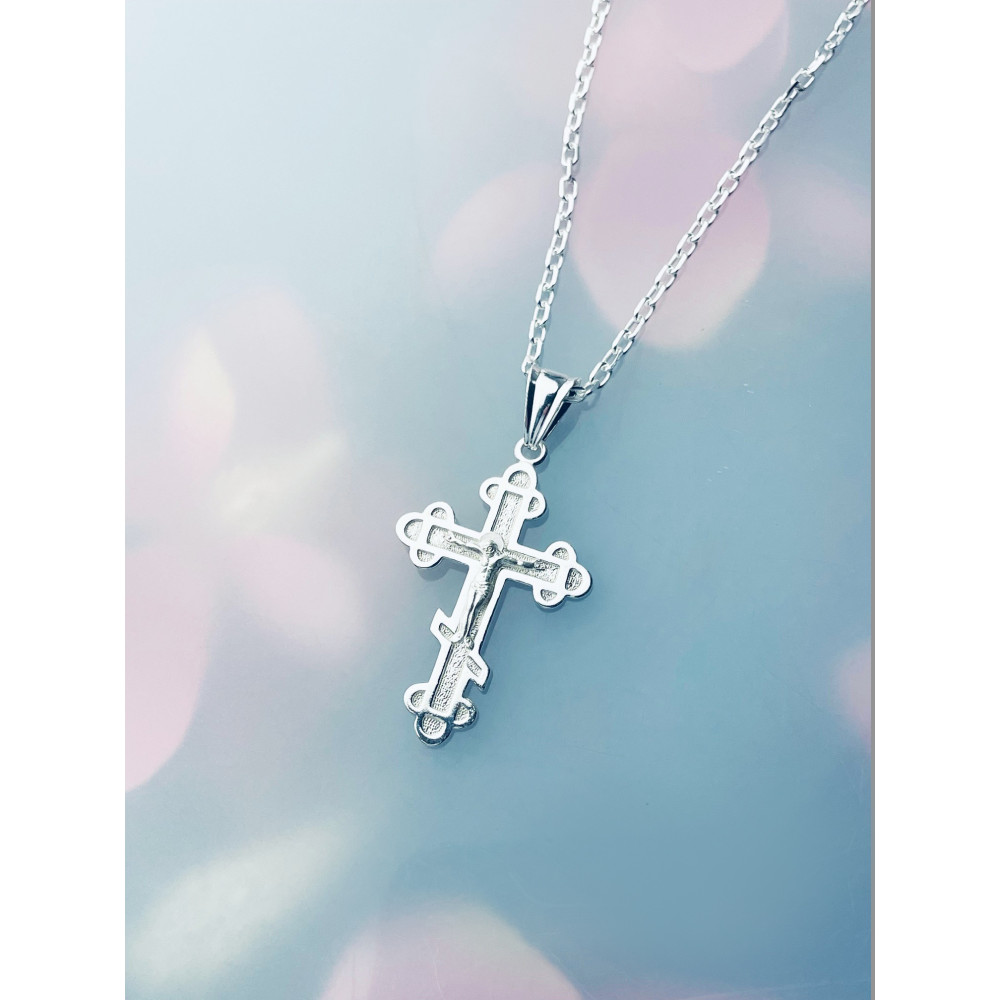 Silber Anhänger orthodoxes Kreuz mit Jesus Christus Erstkommunion Taufe