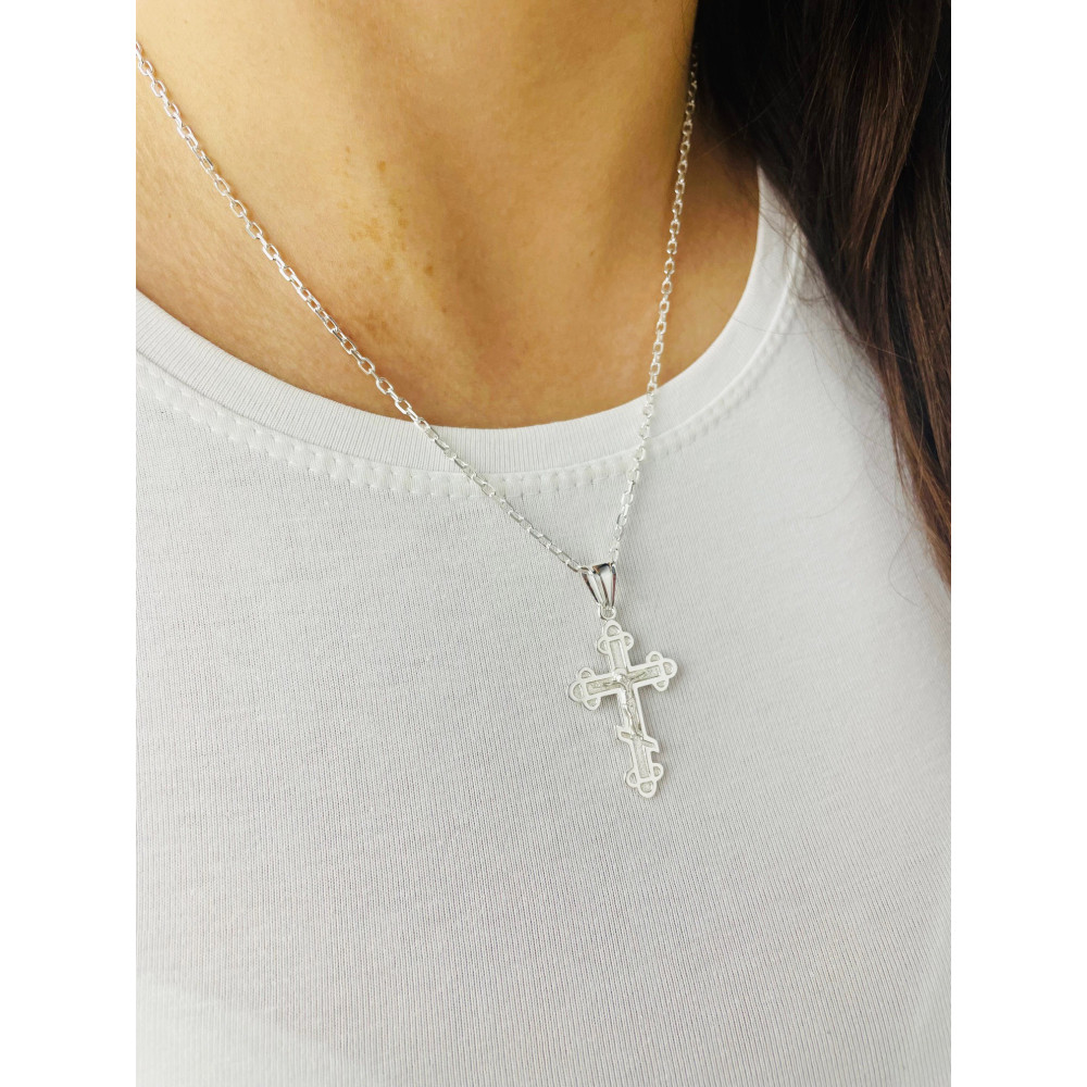 Silber Anhänger orthodoxes Kreuz mit Jesus Christus Erstkommunion Taufe