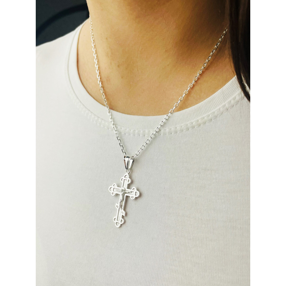 Silber Anhänger orthodoxes Kreuz mit Jesus Christus Erstkommunion Taufe