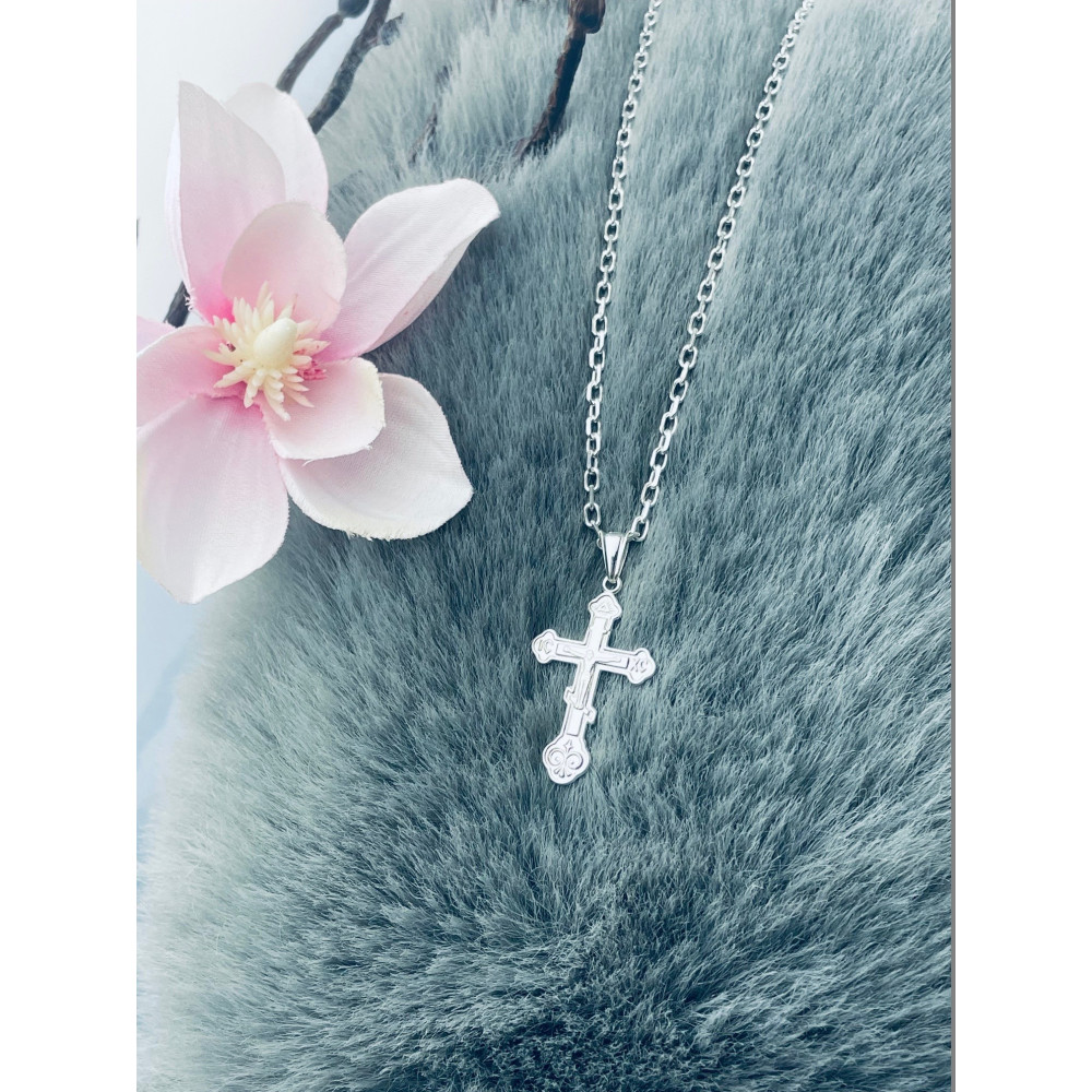 Silber Anhänger orthodoxes Kreuz mit Jesus Christus Erstkommunion Taufe