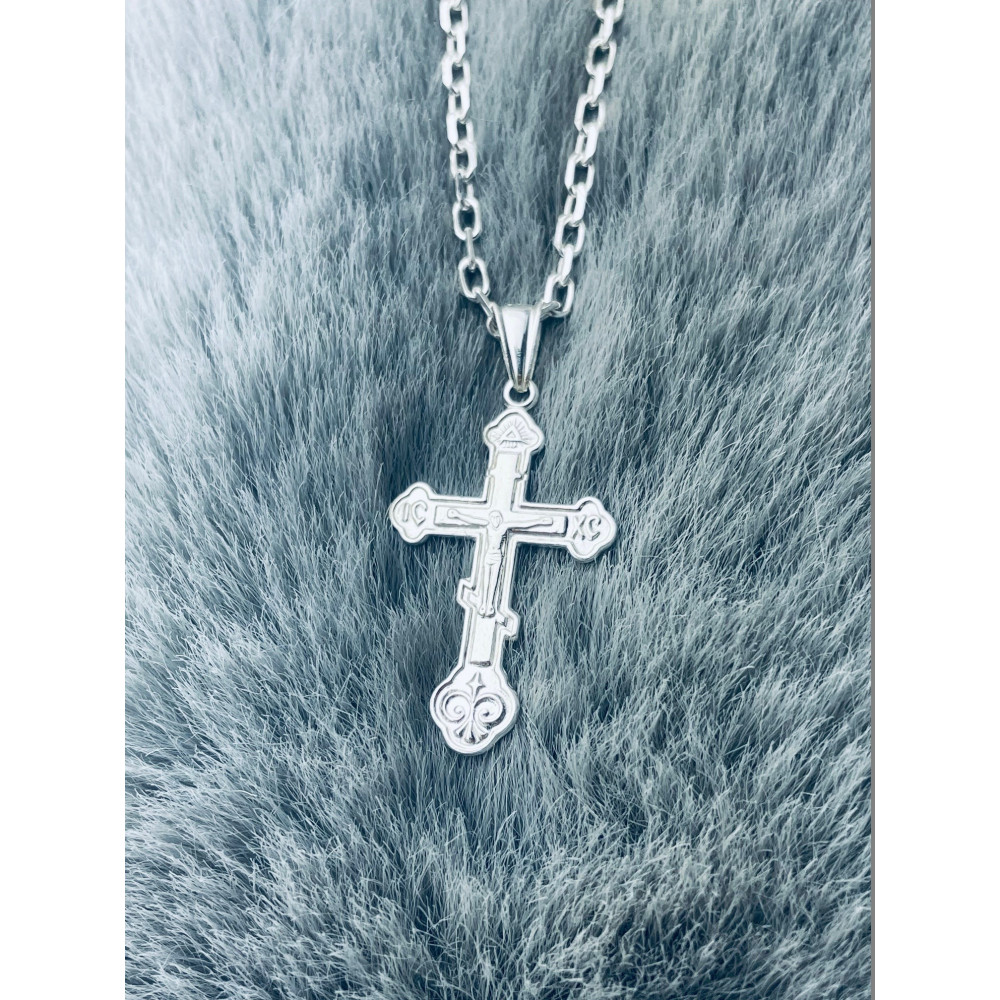 Silber Anhänger orthodoxes Kreuz mit Jesus Christus Erstkommunion Taufe