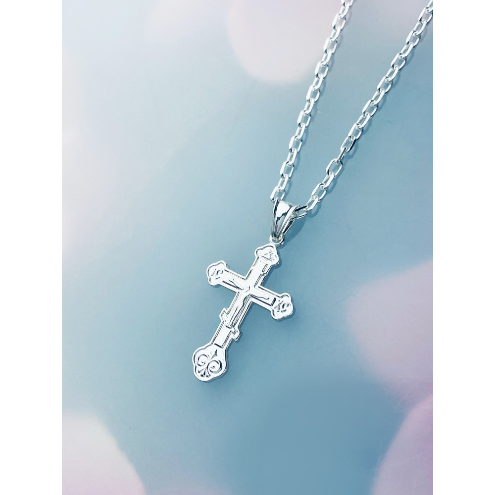 Silber Anhänger orthodoxes Kreuz mit Jesus Christus Erstkommunion Taufe