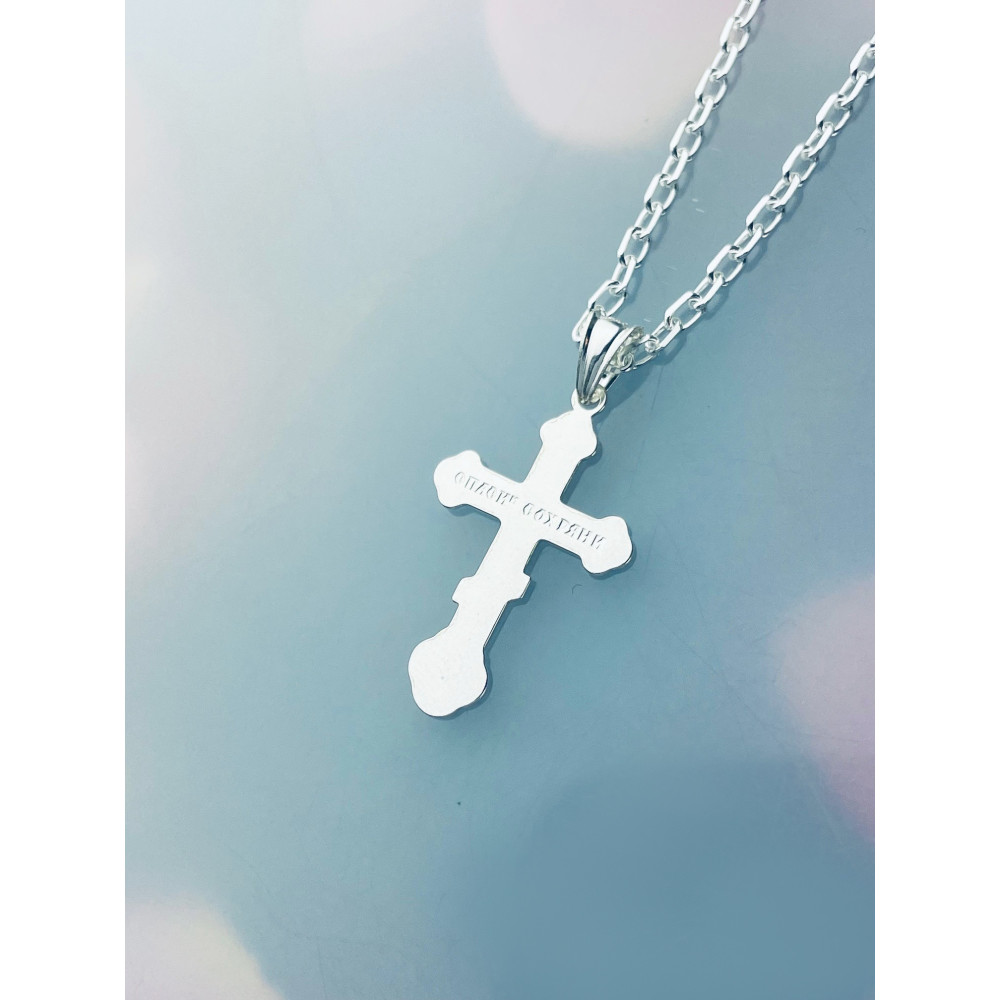 Silber Anhänger orthodoxes Kreuz mit Jesus Christus Erstkommunion Taufe