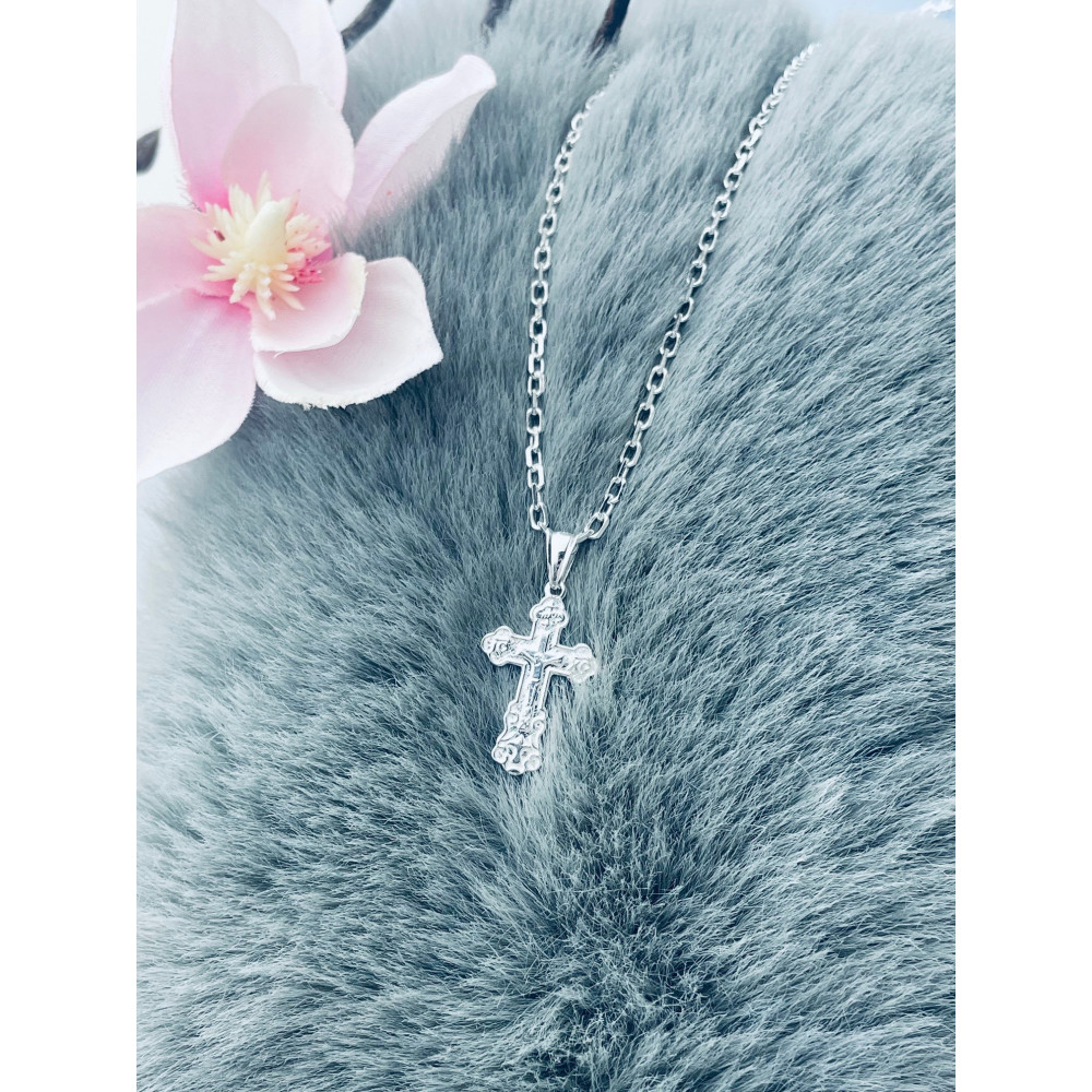 Silber Anhänger orthodoxes Kreuz mit Jesus Christus Erstkommunion Taufe