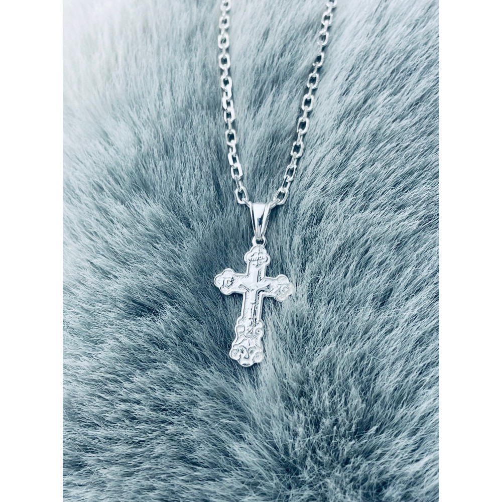 Silber Anhänger orthodoxes Kreuz mit Jesus Christus Erstkommunion Taufe