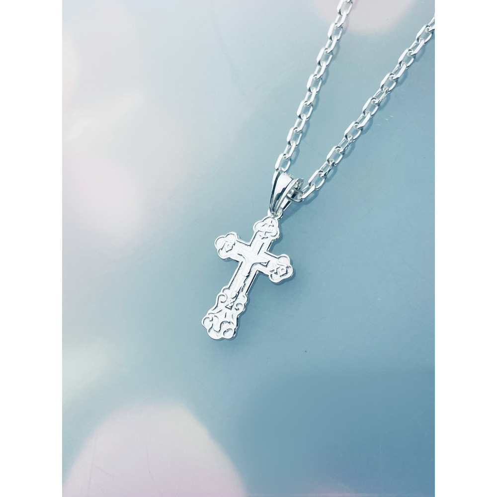 Silber Anhänger orthodoxes Kreuz mit Jesus Christus Erstkommunion Taufe