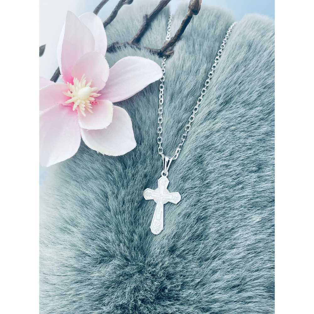 Silber Anhänger orthodoxes Kreuz mit Jesus Christus Erstkommunion Taufe