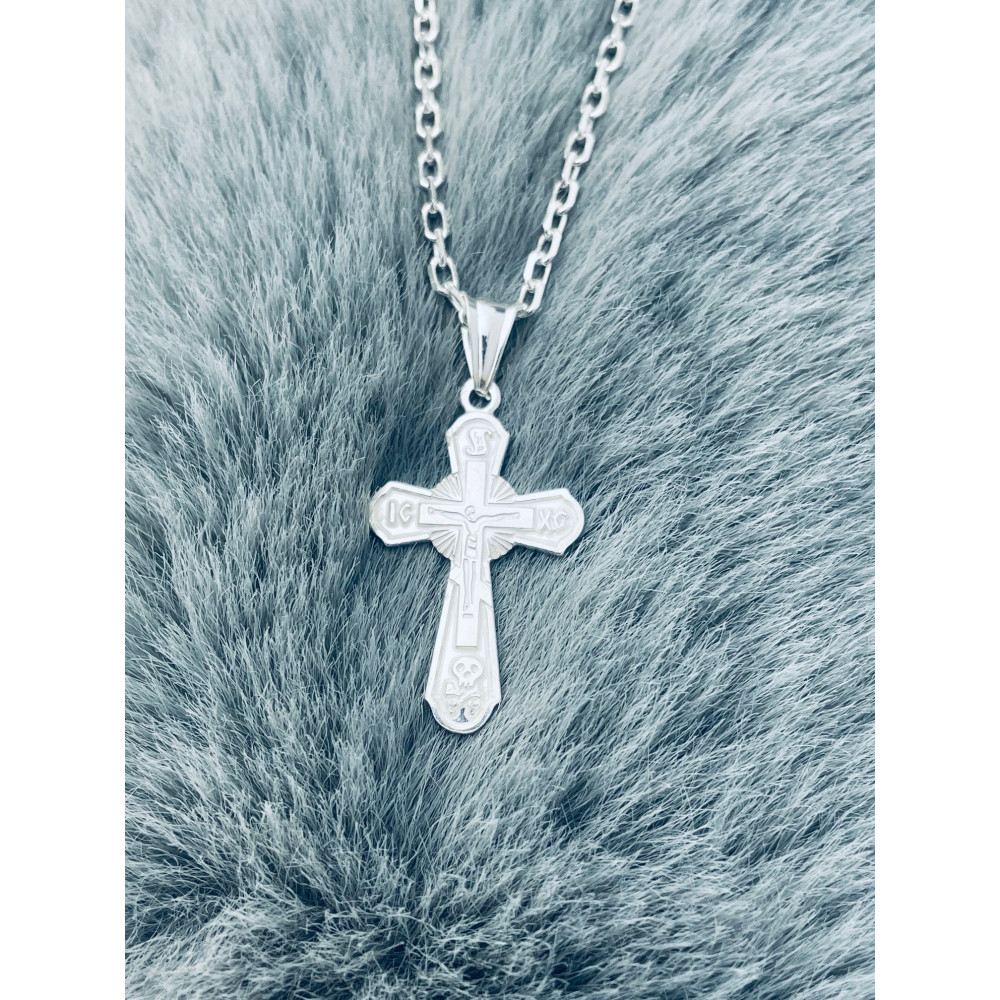 Silber Anhänger orthodoxes Kreuz mit Jesus Christus Erstkommunion Taufe