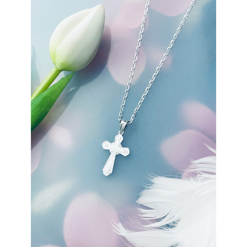Silber Anhänger orthodoxes Kreuz mit Jesus Christus Erstkommunion Taufe