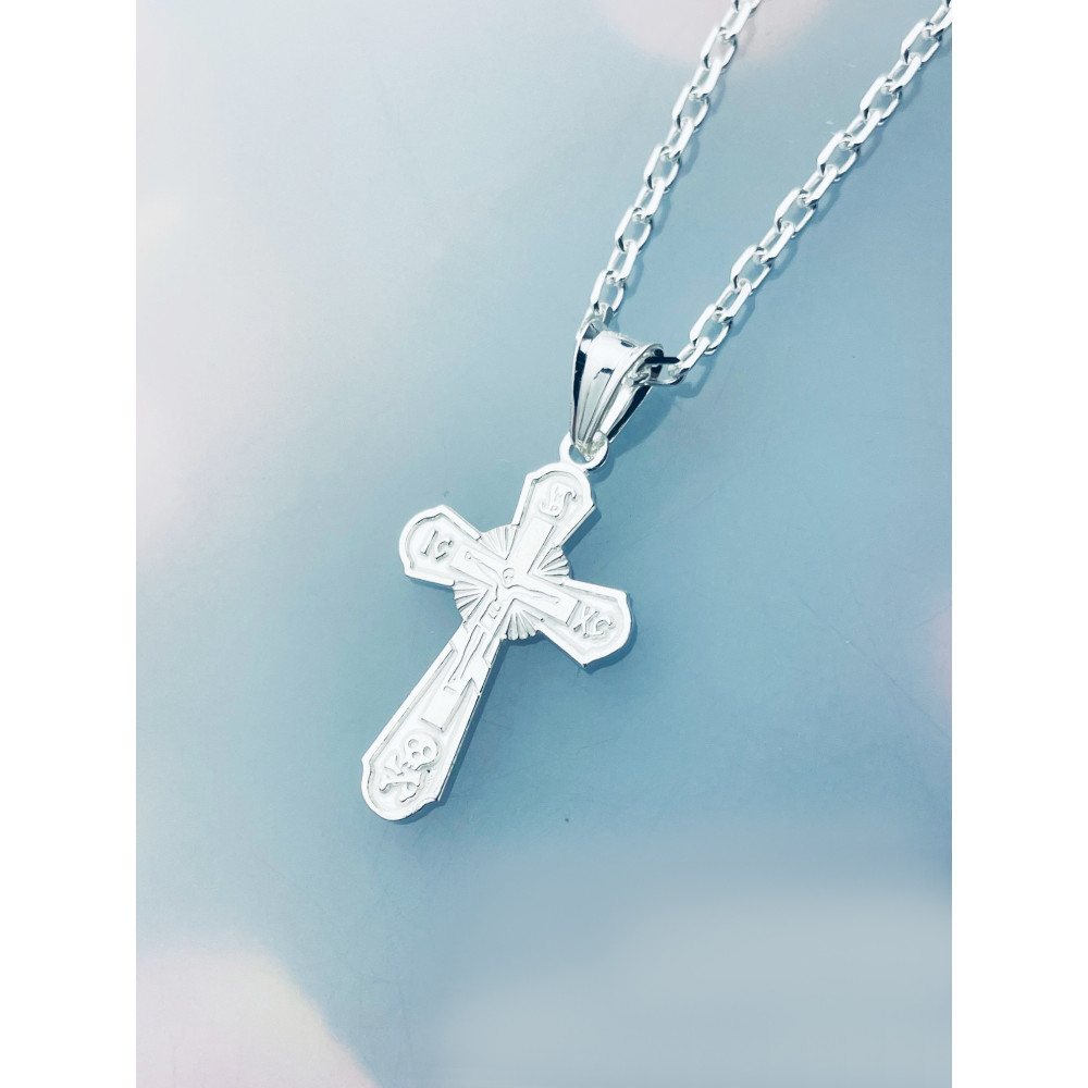 Silber Anhänger orthodoxes Kreuz mit Jesus Christus Erstkommunion Taufe