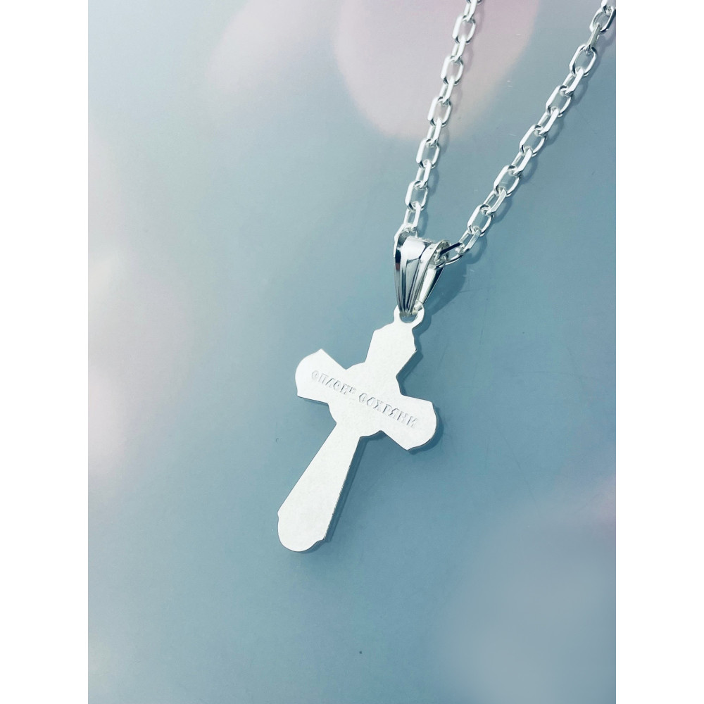 Silber Anhänger orthodoxes Kreuz mit Jesus Christus Erstkommunion Taufe