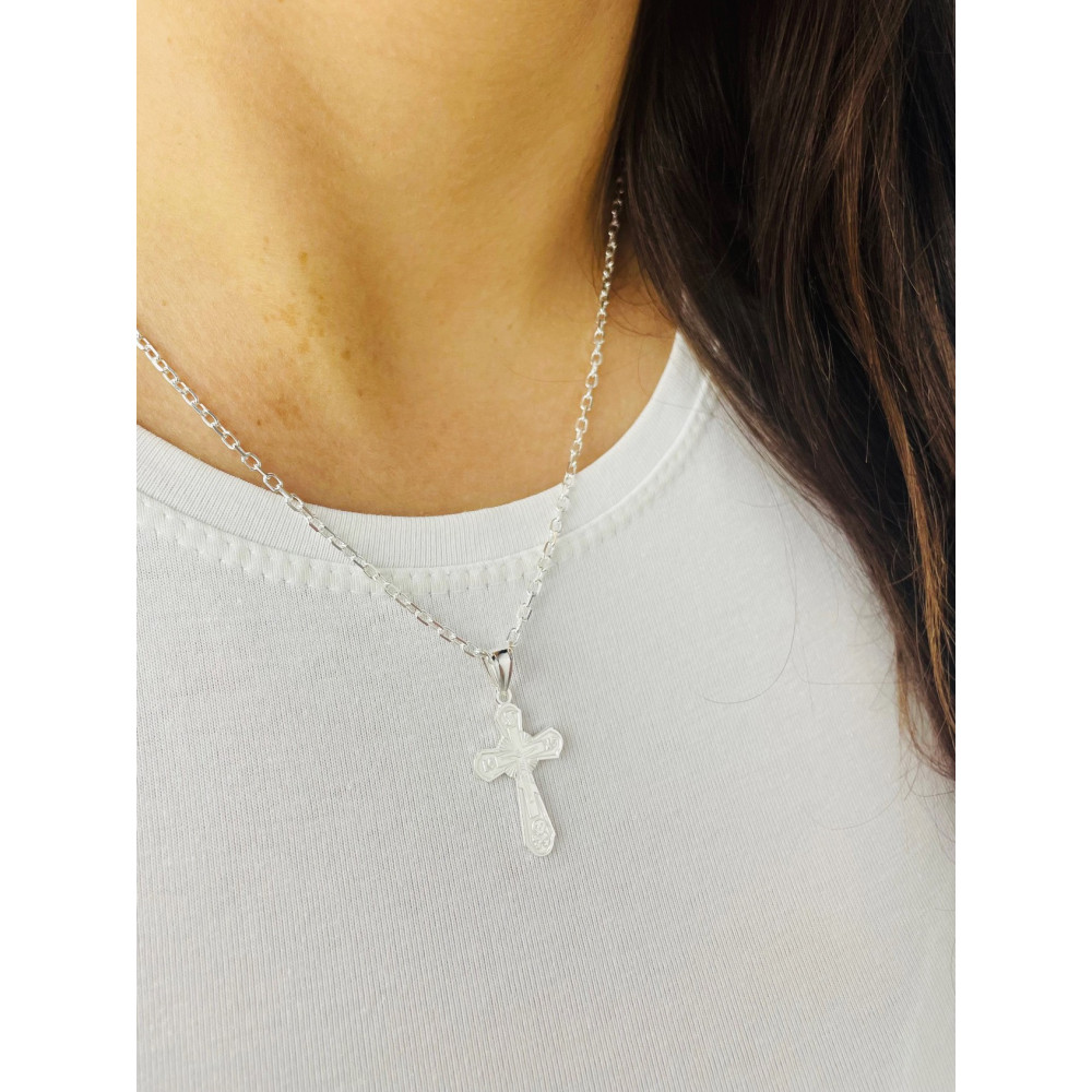 Silber Anhänger orthodoxes Kreuz mit Jesus Christus Erstkommunion Taufe