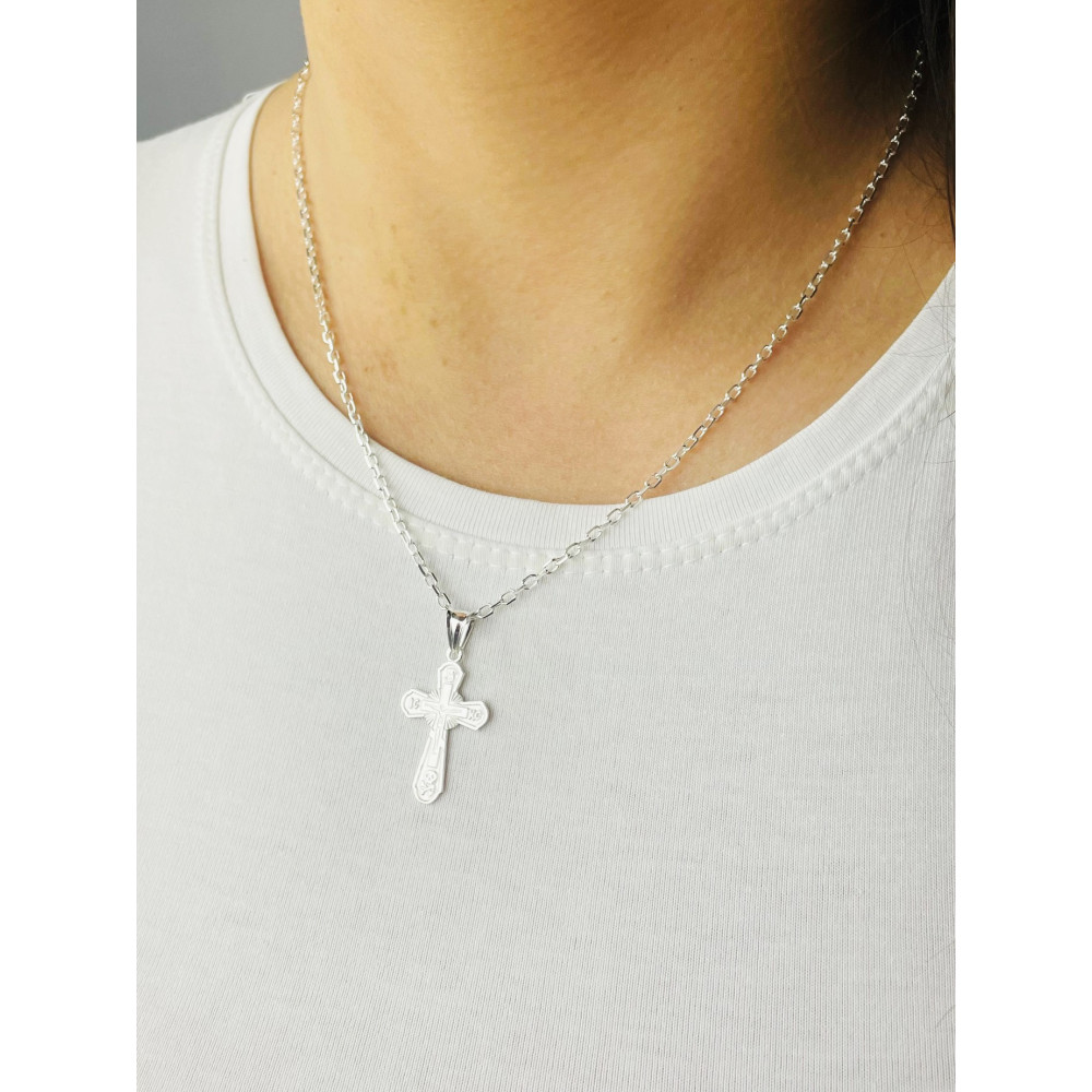 Srebrny krzyżyk prawosławny Pan Jezus Komunia Chrzest