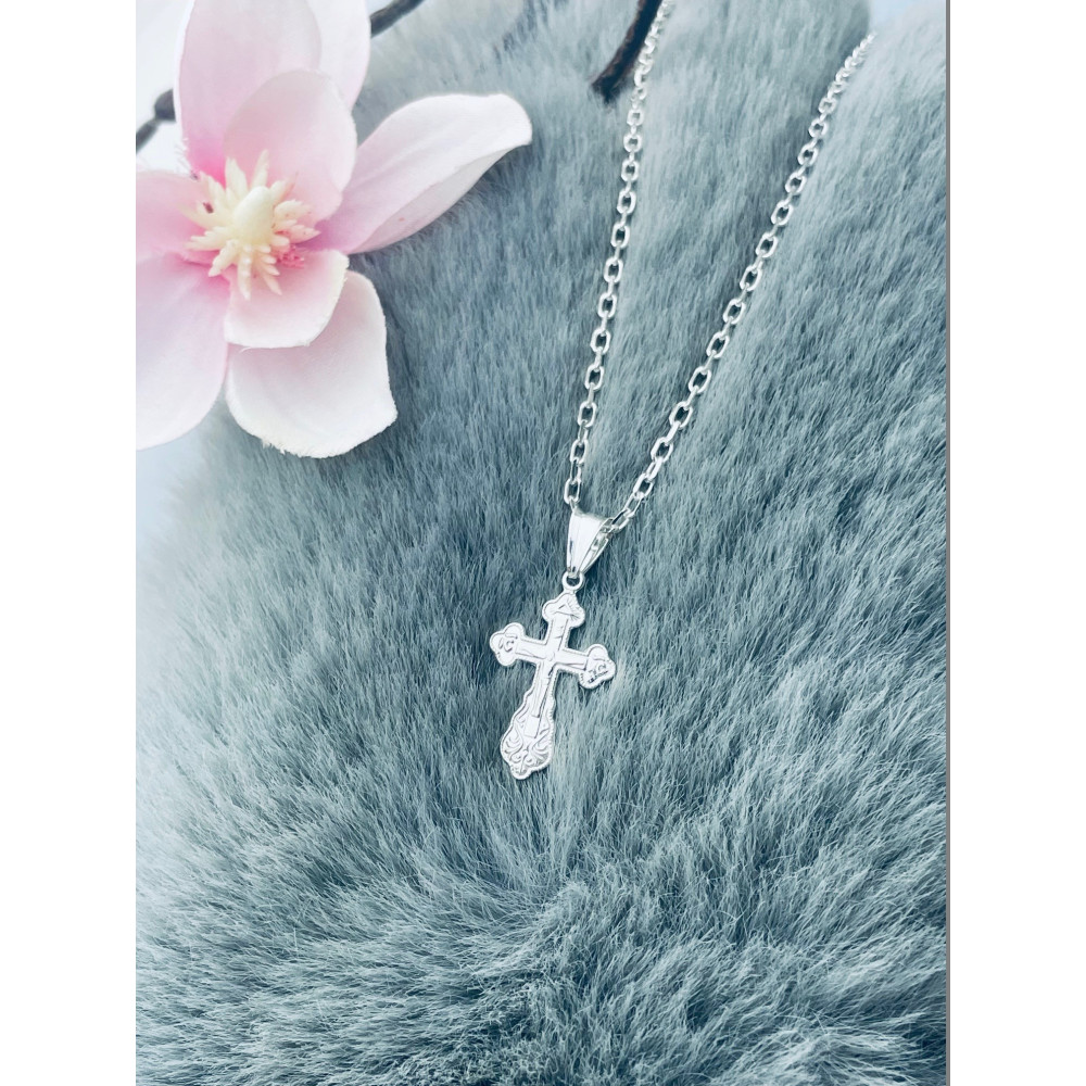 Silber Anhänger orthodoxes Kreuz mit Jesus Christus Erstkommunion Taufe