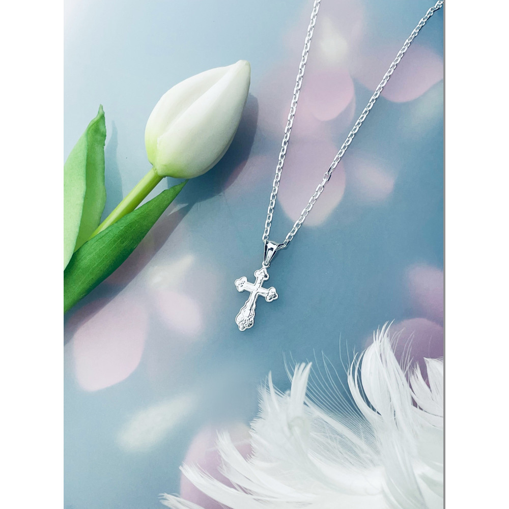 Silber Anhänger orthodoxes Kreuz mit Jesus Christus Erstkommunion Taufe