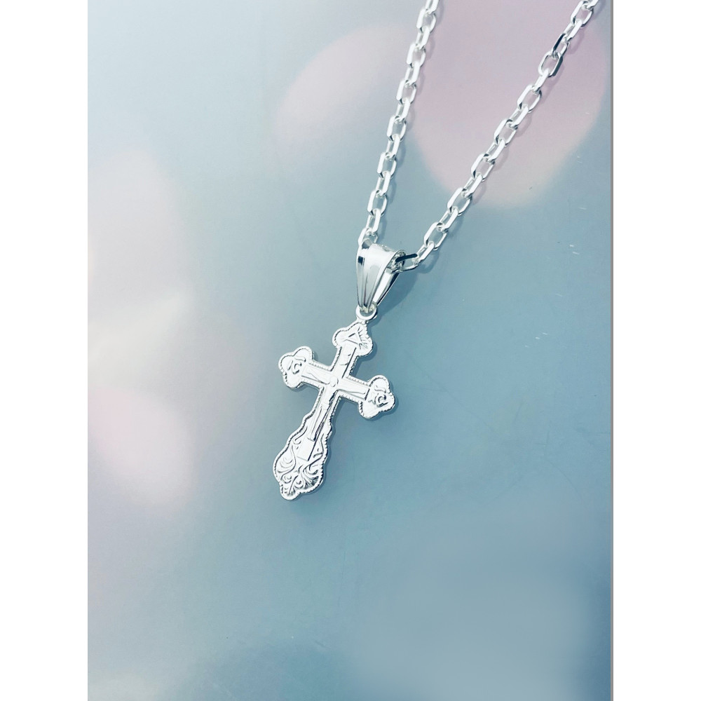 Silber Anhänger orthodoxes Kreuz mit Jesus Christus Erstkommunion Taufe