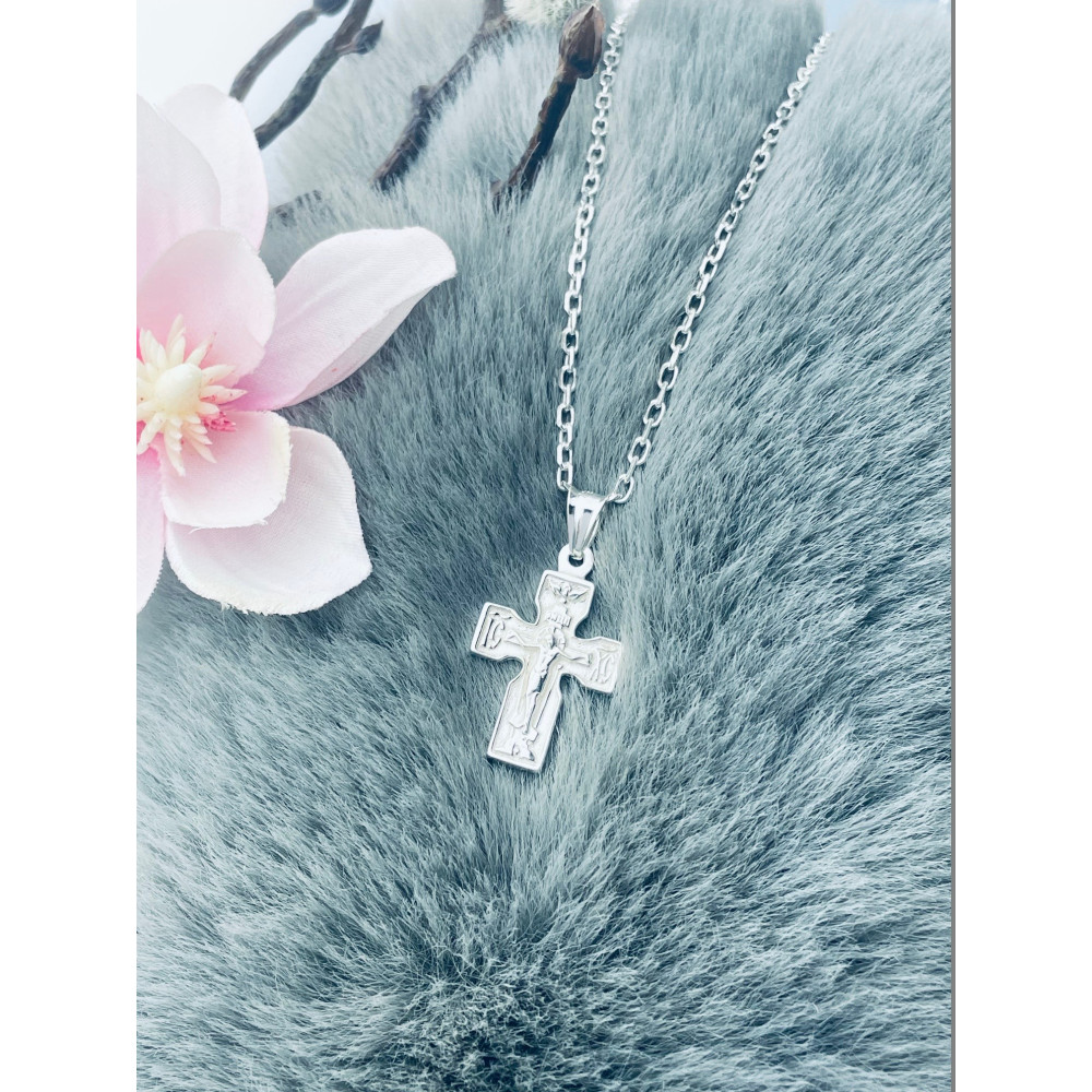 Silber Anhänger orthodoxes Kreuz mit Jesus Christus Erstkommunion Taufe