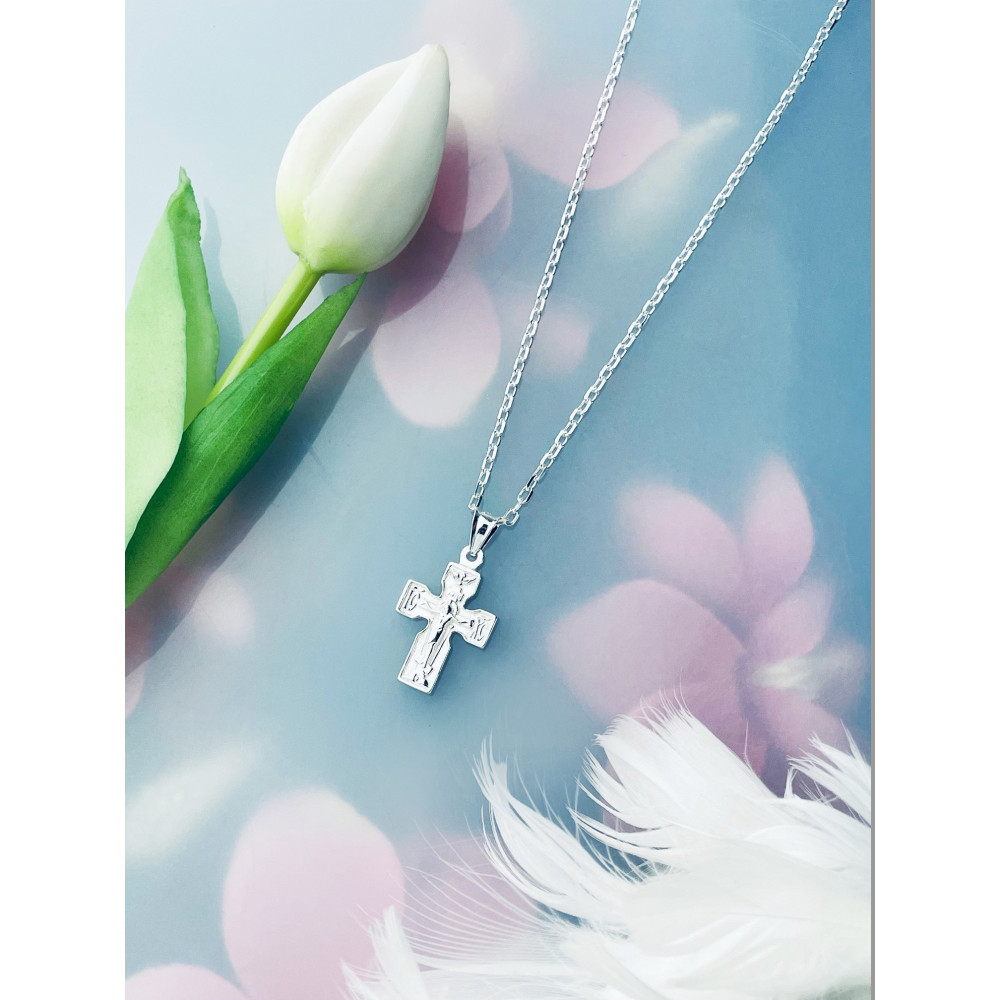 Srebrny krzyżyk prawosławny Pan Jezus Komunia Chrzest