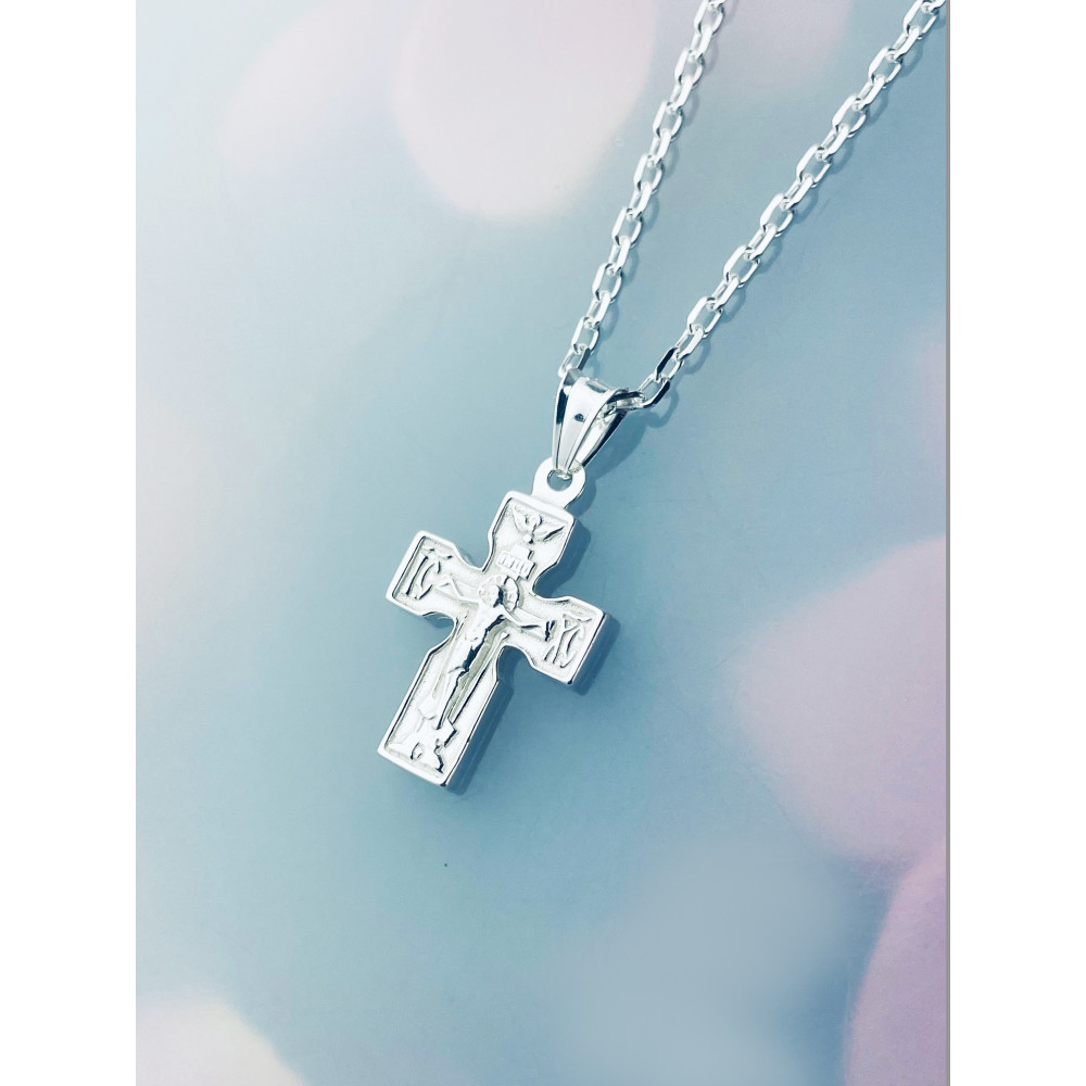 Srebrny krzyżyk prawosławny Pan Jezus Komunia Chrzest