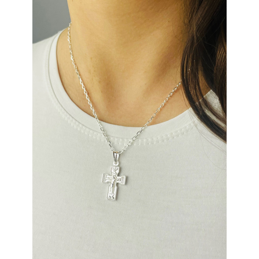 Silber Anhänger orthodoxes Kreuz mit Jesus Christus Erstkommunion Taufe